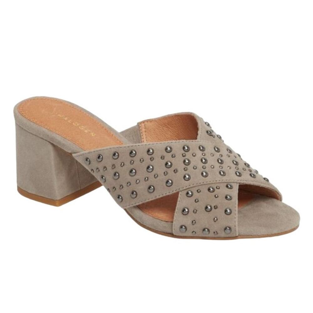 Halogen Fable Studded Slide Sandals Block Heel Open Toe Grey Womens Size US 9.5